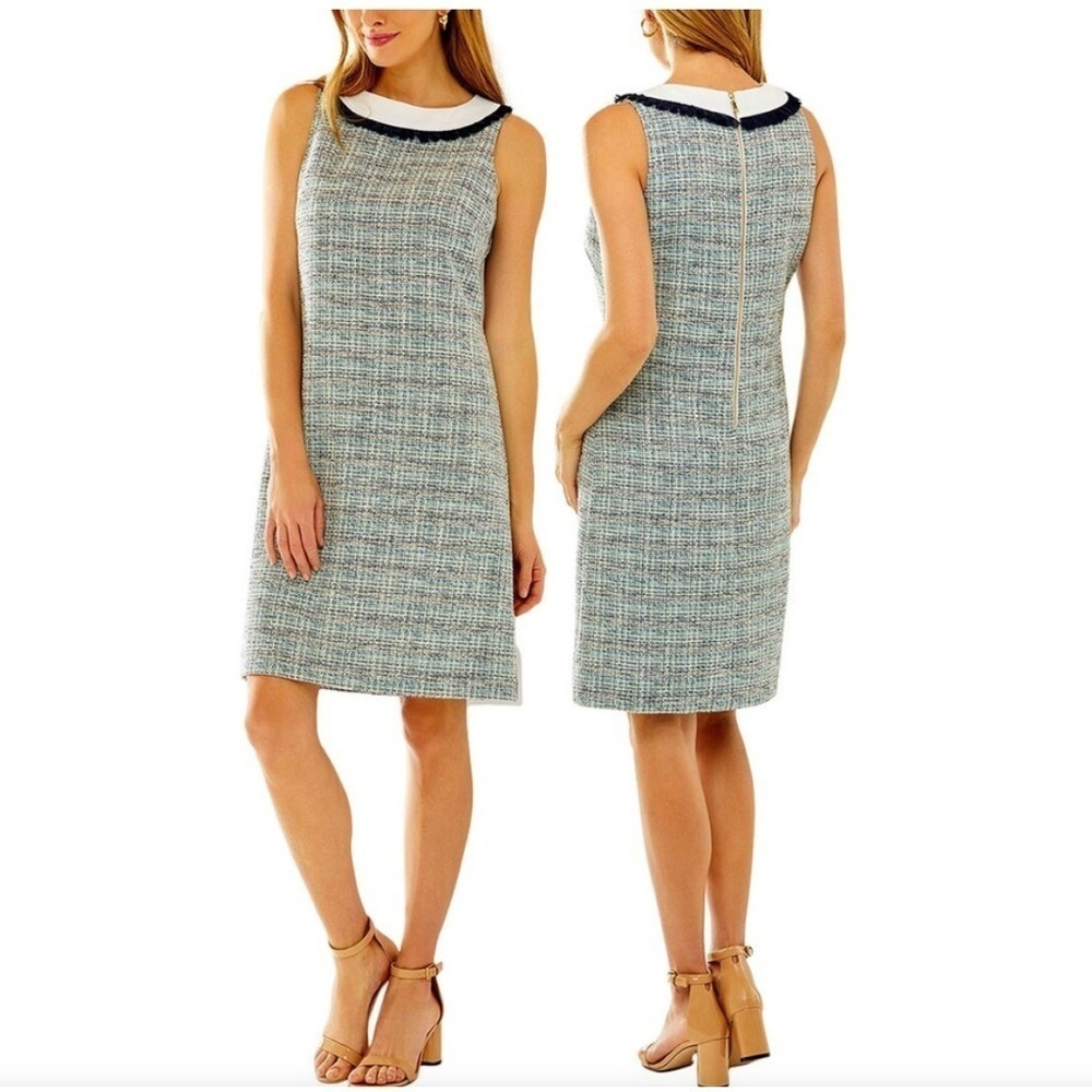 Sara Campbell NWT 8 tweed fringe collar shift woman structured preppy dress